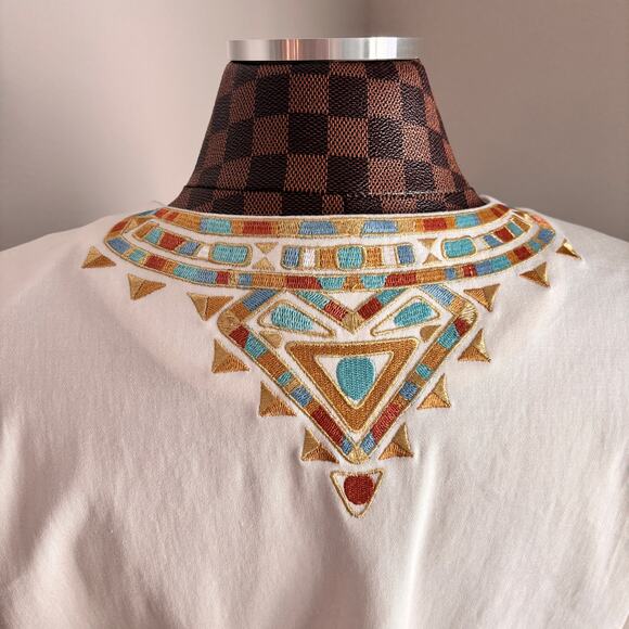 Bob Mackie Aztec Jacket Womens Large White Embroidered Blouse Southwestern Boho